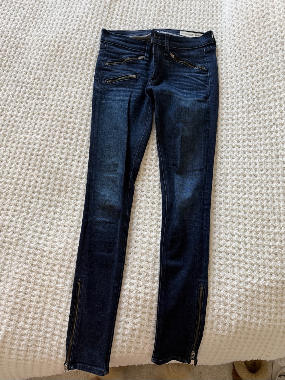 rag & bone Women's Dark Blue Skinny Jeans with Zip Details